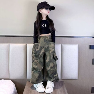 🎉 臺灣現貨女童褲子迷彩褲春秋2024新款兒童寬松洋氣迷彩長褲中大童網紅休閒工裝褲
