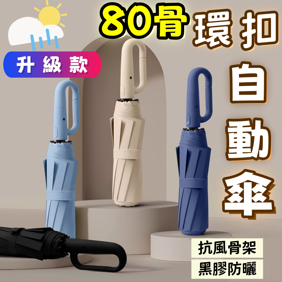 【快速出貨】抗UV黑膠傘布 升級款 扣環雨傘 自動傘 晴雨傘 摺疊傘 遮陽傘 折疊傘 扣環傘 大雨傘 加大自動傘 80骨