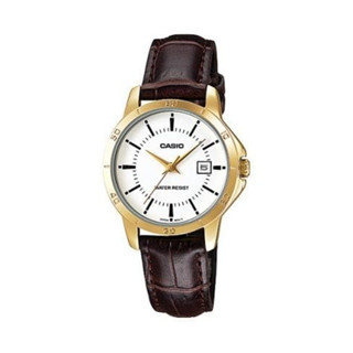 CASIO 卡西歐 韓系都會 女仕 皮革腕錶-咖啡x白麵x金框 刻度款 (LTP-V004GL-7A) [ 秀時堂 ]