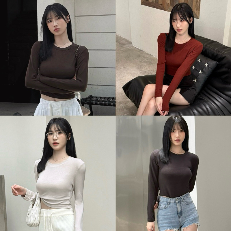 【CHING'S自訂】現貨 圓領超彈力舒適百搭長袖上衣 短版/長版/側抽繩款 7色 女裝 T恤 長袖T 柔軟 彈性 合身