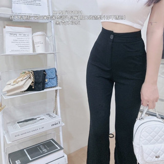 【S.T SHOP現貨秒出】3618逆天長腿款-單釦彈性落地喇叭褲(假口袋造型外穿不尷尬) 落地褲 喇叭褲 彈性褲 顯瘦