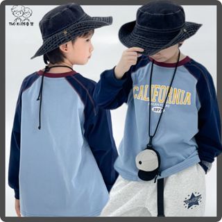 TWO KiDS 童裝現貨日系撞色字母印花插肩袖長袖T恤(100-160碼)男童上衣中大童240241