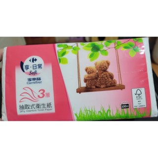 現貨～家樂福三層抽取衛生紙，一包100抽