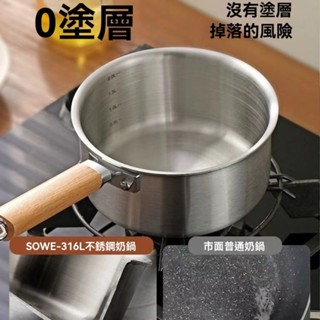 316l食品級無塗層不鏽鋼輔食不粘鍋泡麵家用寶寶一體蒸煮雙層奶鍋