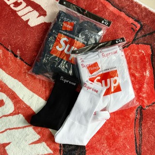 SUPREME HANES CREW SOCKS 經典 LOGO 長襪 白/黑 【Insane-21】