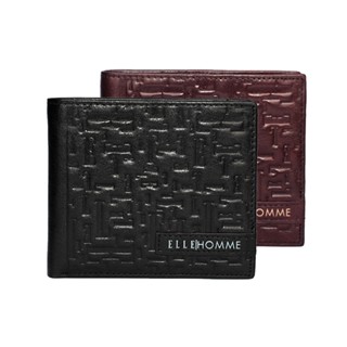 【ELLE HOMME】ELLE真皮浮雕款3卡側翻3窗格 皮夾/男夾/短夾(黑色/棕色)