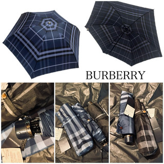 全新Burberry 經典格紋晴、雨2用折疊傘（深藍色）日本製～