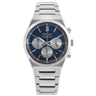 SEIKO 精工 / 三眼計時 橫條紋 藍寶石水晶玻璃 不鏽鋼手錶 藍色 / SSB453P1 / 40mm
