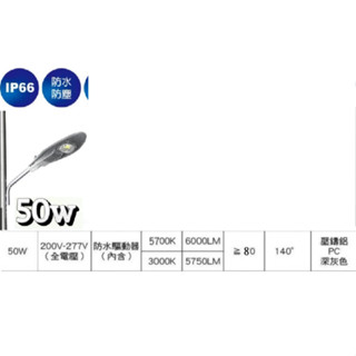 IP66 LED 50W 輝耀路燈 替水銀路燈 廠房營區燈 樂亮 60W 90W 120W 晶耀路燈 臺灣製 支架管另計