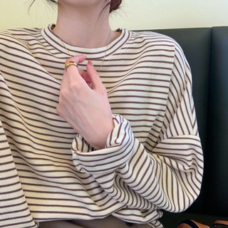 【JODIES】2色 條紋圓領大學T 秋冬女生長袖衛衣女 韓版寬鬆慵懶顯瘦長袖上衣 內搭打底衣 外穿長袖衣服