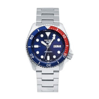 SEIKO 精工5號 Sports系列 藍紅造型潛水錶 黑麵 不鏽鋼錶帶 自動上鍊機械腕錶