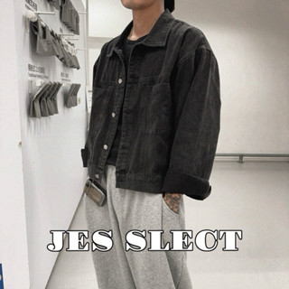 【JES】 韓國 水洗黑 牛仔 BOXY 短寬 短版 修身 CLEANFIT 親膚 透氣 潮流 情侶 牛仔外套 外套