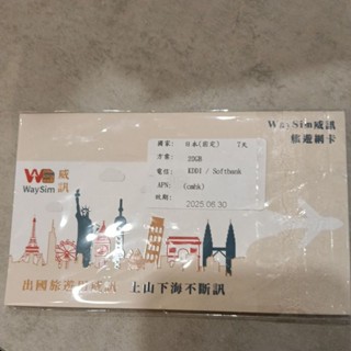 威訊日本網絡卡7天20GB 20250630到期