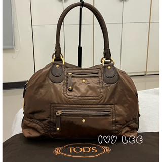 Tod's 咖啡尼龍搭配皮革飾邊 手提包 托特包 肩揹包 二手精品
