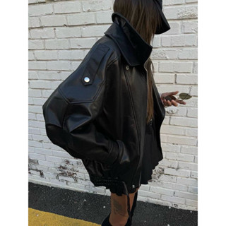 韓國🇰🇷abbeylee保暖神器高階感小羊皮翻領機車騎士外套皮衣 歐美 歐膩穿搭 修飾身形 寬鬆顯瘦 超百搭 連線款
