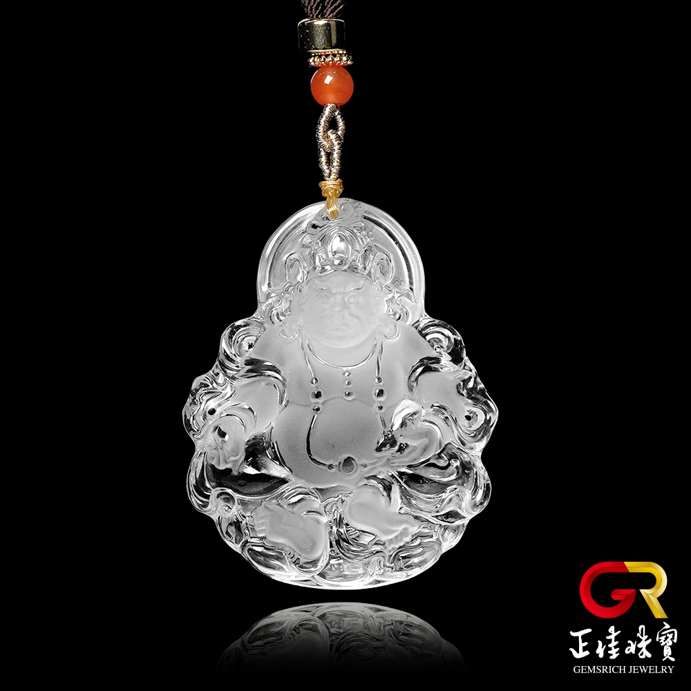 【正佳珠寶】白水晶 頂級超淨透 黃財神 36g 白水晶吊墜｜可調式棉繩