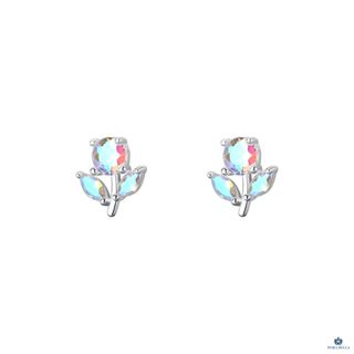 <Porabella>S925純銀花朵鋯石耳環 幻彩鋯石耳釘 高階感耳飾 個性獨特ins風 百搭耳針 Earrings