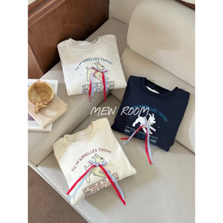 可愛狗狗刷絨立體緞帶蝴蝶結大學T ♡現貨♡🐶狗大學TEE 緞帶蝴蝶結衛衣 圓領長袖上衣 寶寶絨保暖衣 MEW ROOM