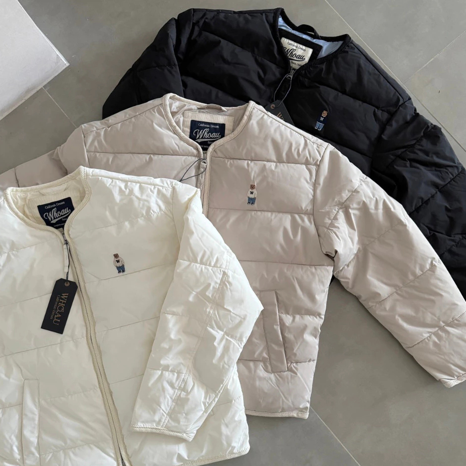 台現免運 WHO.A.U 刺繡小熊 圓領外套 冬天外套 秋款外套 防風外套情侶款 韓國代購