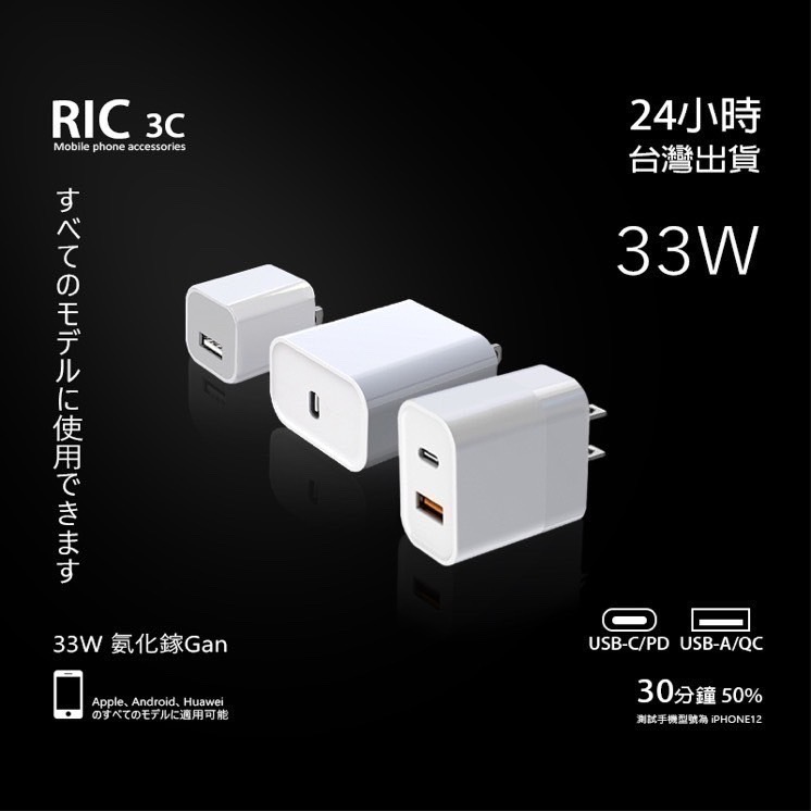 TACNIC 雙孔閃充充電頭 33W PD+QC充電器 頻果 iPhone/安卓/三星 智能充電器 快充 充電頭 快充頭