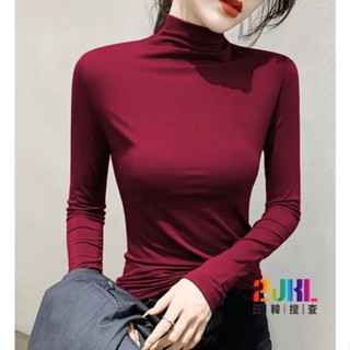 L18022 素面磨毛立領長袖上衣 秋冬親膚舒適保暖內搭打底修身上衣 純色氣質簡約百搭長Tee 長袖T恤