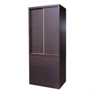 【萊夫家居】TS-37E-3T：胡桃色2.7尺三抽衣櫃【臺中傢俱】推門衣櫥 拉門衣櫃 單人衣櫃 套房 防蛀木心板 臺灣