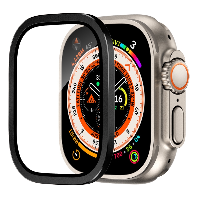 藍寶石金屬框手錶保護貼 適用 Apple Watch Ultra 49mm 蘋果手錶玻璃貼 金屬框 保護貼 手錶保護貼