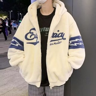 臺灣有貨~青少年潮牌 加絨厚冬季 百搭羊羔毛外套 加厚拉鏈 標準羊羔絨 潮流連帽 YPLX
