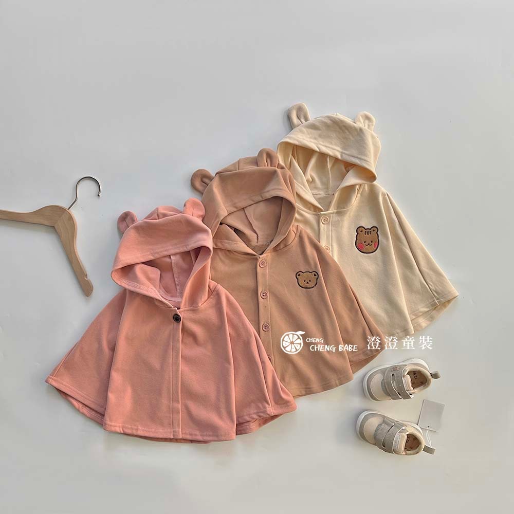 🍊現貨/粉/白 秋冬熊熊斗篷外套(80-100) 寶寶包巾外套兩用 嬰幼兒童裝 童裝XC231126