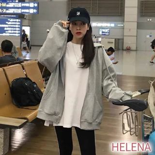 【Helena】韓版內刷毛連帽外套 薄絨外套 運動上衣 簡約百搭顯瘦氣質寬鬆慵懶風防曬開衫拉鍊外套 外套女【A215】