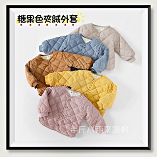 『半斤八兩 臺灣快速出貨』兒童外套 保暖防風秋冬加絨棉菱格紋上衣 糖果色鋪棉抓絨加厚男童長袖外套 韓版女童小棉襖棉服