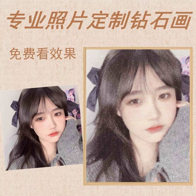 照片客製畫 客製化手工diy貼鑽畫 鑽石畫5d滿鑽圓鉆訂製 情侶照 全家福 寵物 真人畫裝飾畫情人節禮物