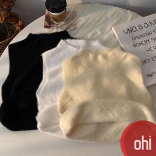 【ohi】秋冬毛絨保暖背心 吊帶上衣 溫柔圓領上衣 修身短款外穿內搭小衫 秋冬針織上衣 打底衫 女裝 GWU2682