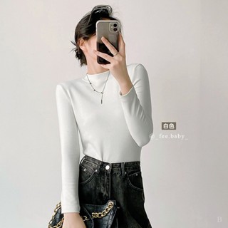 【Fee現貨4色】厚邊圓領雙面德絨保暖長袖上衣🔥打底上衣 長袖上衣 打底衣 保暖發熱衣 女性上衣 春天女裝