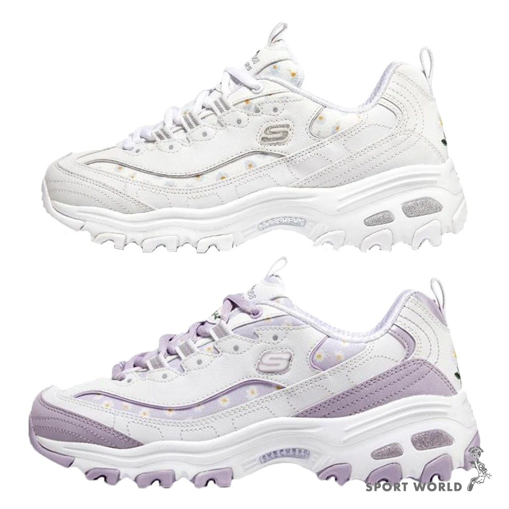 Skechers 休閒鞋 女鞋 老爹鞋 小花 D lites 白/紫白【運動世界】896180WHT/896180WLV