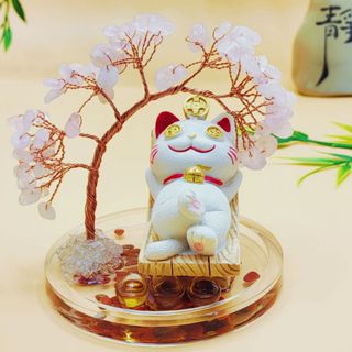 ❄️現貨❄️超可愛造型招財貓水晶碎石發財樹 天然水晶 招財貓水晶樹 桌面擺飾 招財樹 招財小物 碎石能量 手工編織微景觀