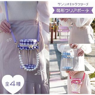 ♥小花花日本精品♥ Hello Kitty 美樂蒂 酷洛米 大耳狗 透明小水桶包 透明斜揹包 格紋/珍珠裝飾鍊 ~ 3
