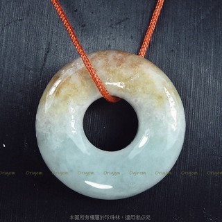 珍珠林~特加厚裝~A貨緬甸福祿壽三彩翡翠玉壁型~平安扣.羅漢眼玉珮玉墬#351