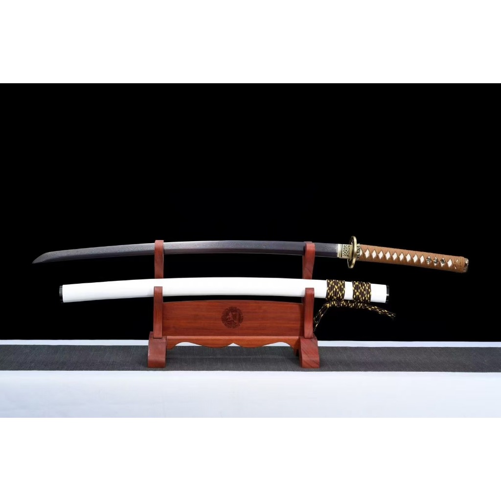 【廠家直銷】百煉花紋鋼烤藍《欣藍》武士刀 日本刀 肋差 居合刀 Katana 打刀 武士刃 日式刀 協差 太刀 未開刃