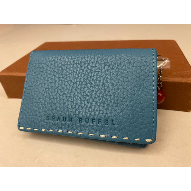 Braun Buffel全新水藍色真牛皮名片夾