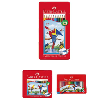 享亮文具樂園｜【FABER-CASTELL】水性色鉛筆 12色 24色 36色 鐵盒裝 附水彩筆 色鉛筆 鸚鵡鐵盒