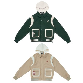 KANGOL 綠 卡其 連帽 拼接 棒球外套 女 64521401-