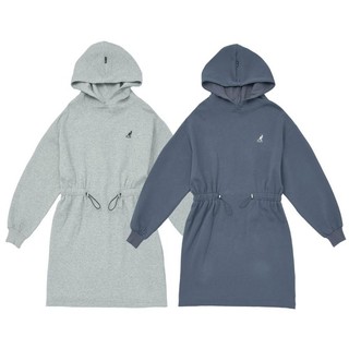 KANGOL 灰藍 灰 寬版 連帽 洋裝 女 64521580-
