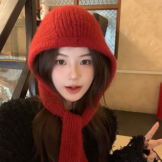 kiki｜紅色巴拉克拉法帽 新款韓系高級防寒 保暖帽子 圍巾帽子一體帽 紅色帽子 新年帽子 護耳帽 新年紅色帽子