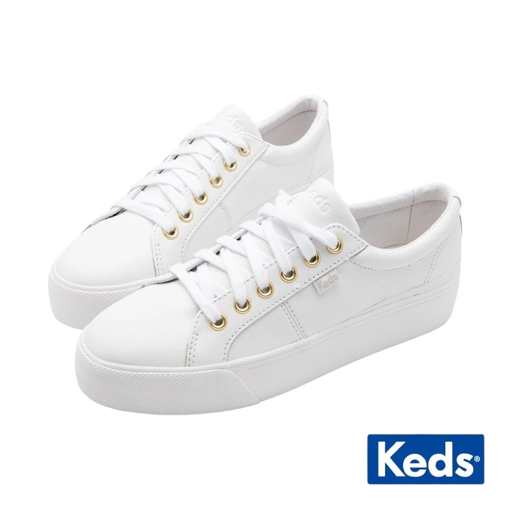 Keds JUMP KICK DUO 簡約運動風皮革休閒厚底小白鞋 9243W123677/WH68236