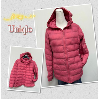 🎀二手衣倉🎀Uniqlo 珊瑚粉連帽舖棉保暖外套160 AA0165