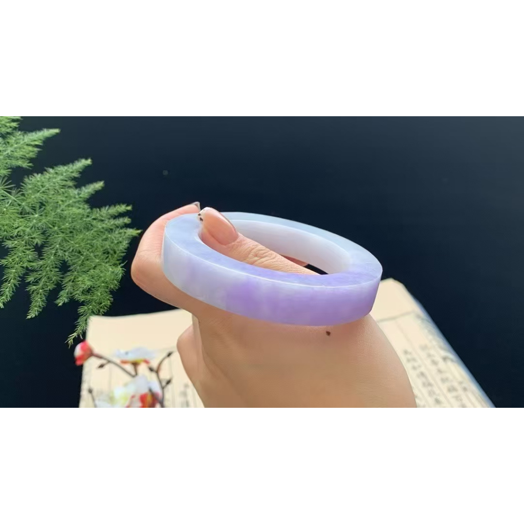 開緣翠緬甸A貨半山水紫羅蘭手鐲（圈口可定制）