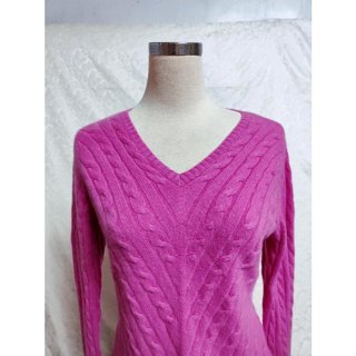 美國品牌 valerie stevens 100% cashmere 喀什米爾 羊絨 粉色系 全麻花厚織款毛衣~D56
