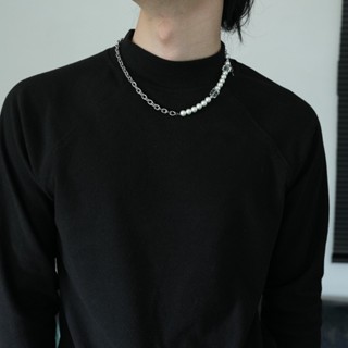 ☆LimeLight☆ 珍珠 冰塊 拼接 串珠 復古 飾品 鈦鋼 項鍊 男生項鍊 女生項鍊 ACC-K50010