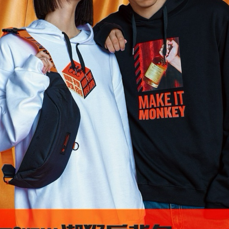 三隻猴子 潮猴帽T 帽踢 黑白兩色